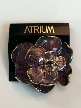 Atrium Gold-Trim Purple Flower Enamel Brooch